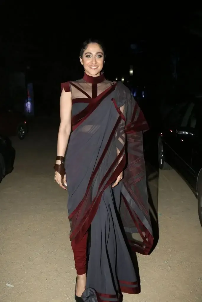 Regina Cassandra In Blue Saree At Movie Pre Release Event